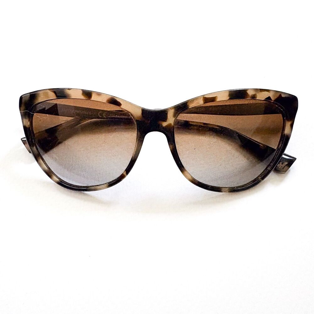 Emporio Armani Women's Sunglasses Tortoise Brown Cat-Eye Logo Temples 57 16 140